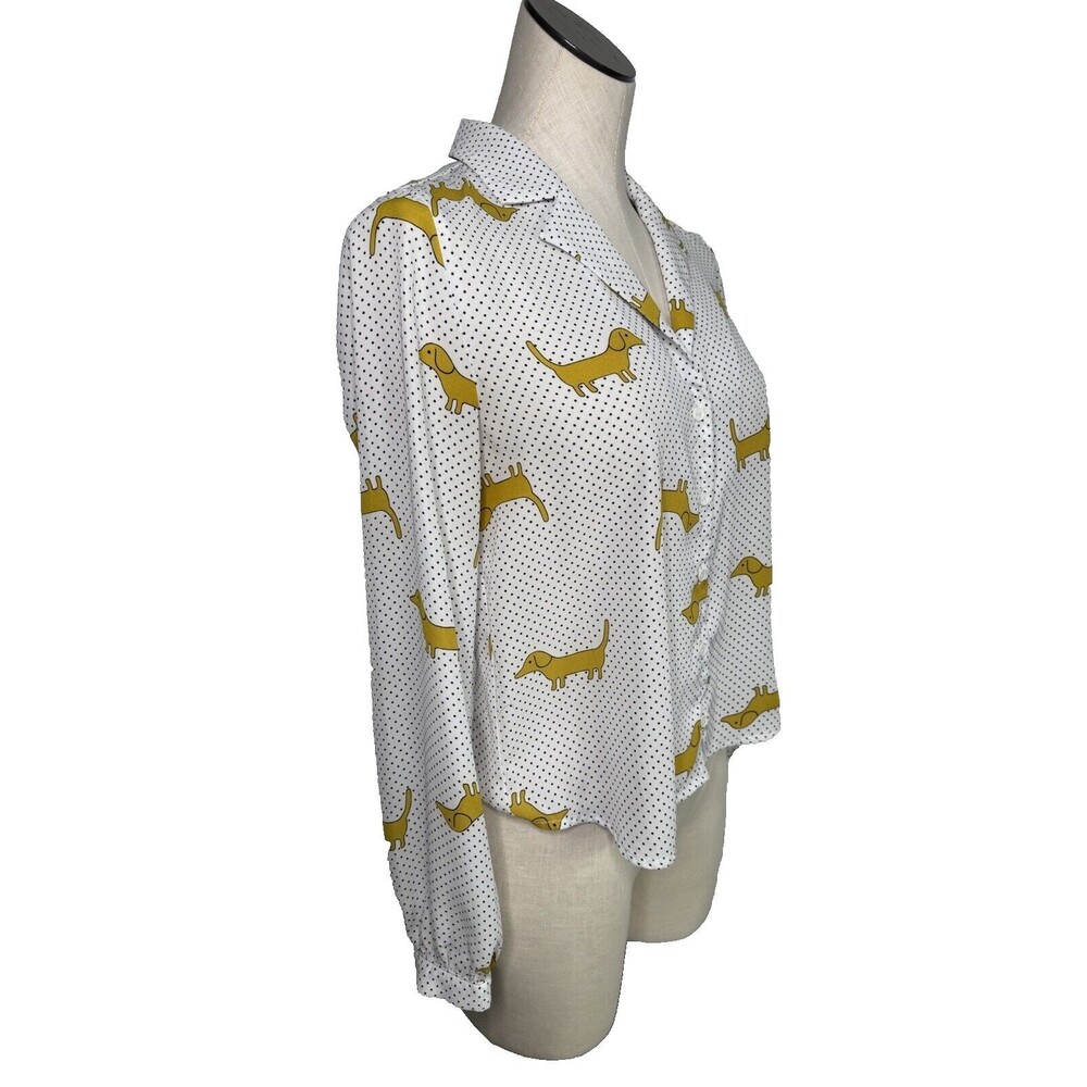 F21 Dachshund Dog Print Button Down Blouse Forever 21 Small - Picture 3 of 12